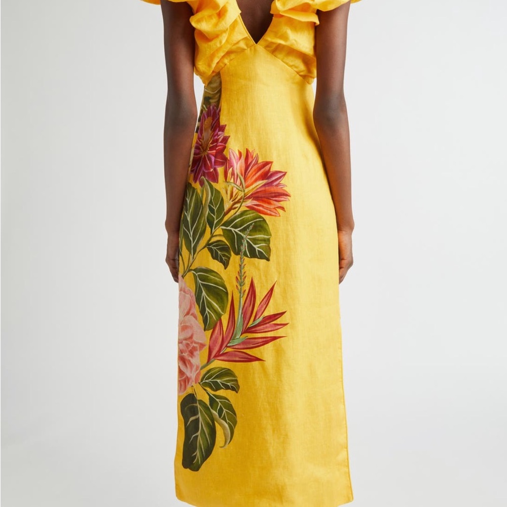 Farm RIO Spring Awakening Placed Floral Linen Dress